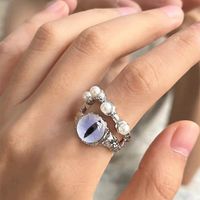 Wholesale Jewelry Ig Style Hip-hop Eye Alloy Opal Pearl Plating Inlay Open Ring main image 3