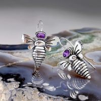 1 Pair Vintage Style Insect Inlay Alloy Artificial Gemstones Silver Plated Drop Earrings main image 4