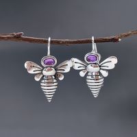 1 Pair Vintage Style Insect Inlay Alloy Artificial Gemstones Silver Plated Drop Earrings main image 3