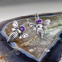 1 Pair Vintage Style Insect Inlay Alloy Artificial Gemstones Silver Plated Drop Earrings main image 5