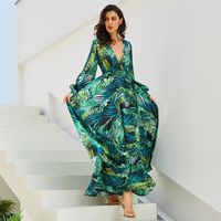 Women's Boho Dress Hawaiian Bohemian V Neck Printing Long Sleeve Tropical Maxi Long Dress Holiday Beach main image 3