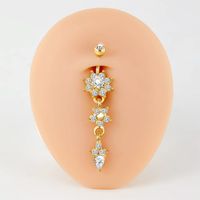 Y2k Beach Flower Copper Plating Inlay Zircon 14k Gold Plated Belly Ring main image 9