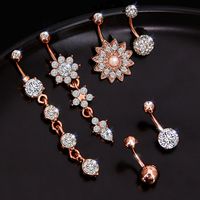 Y2k Beach Flower Copper Plating Inlay Zircon 14k Gold Plated Belly Ring sku image 2