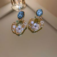 1 Paire Glamour Géométrique Placage Incruster Alliage Perles Artificielles Opale Zircon Des Boucles D'oreilles sku image 3