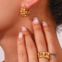 Wholesale Basic Simple Style Classic Style C Shape Stainless Steel Plating 18k Gold Plated Rings Earrings main image 6