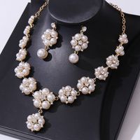 Elegant Flower Alloy Inlay Artificial Pearls Rhinestones Earrings Necklace main image 2