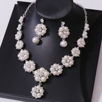 Elegante Flor Aleación Embutido Perlas Artificiales Diamantes De Imitación Aretes Collar main image 5