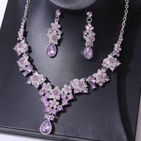 Bridal Water Droplets Flower Alloy Inlay Rhinestones Earrings Necklace main image 2