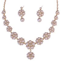 Elegante Flor Aleación Embutido Perlas Artificiales Diamantes De Imitación Aretes Collar main image 4
