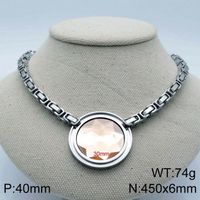 Fashion New Stainless Steel Single-piece Chain Round Multi-color Glass Stone Female Bracelet And Necklace Set sku image 11