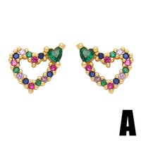 1 Pair Glam Heart Shape Bird Inlay Copper Color Zircon Ear Studs main image 6