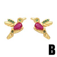 1 Pair Glam Heart Shape Bird Inlay Copper Color Zircon Ear Studs main image 5