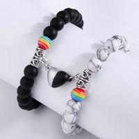 Retro Simple Style Rainbow Heart Shape Alloy Resin Beaded Unisex Bracelets sku image 1