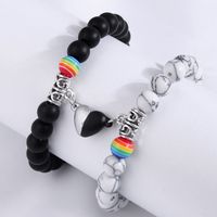 Retro Simple Style Rainbow Heart Shape Alloy Resin Beaded Unisex Bracelets main image 1
