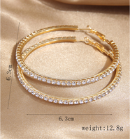 1 Paire Élégant Style Simple Rond Incruster Alliage Strass Boucles D'oreilles Cerceau main image 2