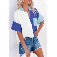 Women's Blouse Short Sleeve T-shirts Pocket Patchwork Casual Classic Style Color Block sku image 4