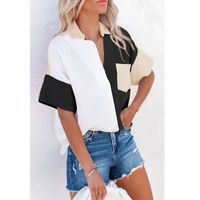 Women's Blouse Short Sleeve T-shirts Pocket Patchwork Casual Classic Style Color Block sku image 13