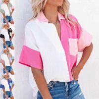 Women's Blouse Short Sleeve T-shirts Pocket Patchwork Casual Classic Style Color Block main image 6