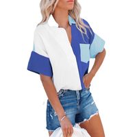 Women's Blouse Short Sleeve T-shirts Pocket Patchwork Casual Classic Style Color Block main image 4