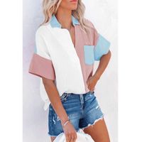 Women's Blouse Short Sleeve T-shirts Pocket Patchwork Casual Classic Style Color Block sku image 5