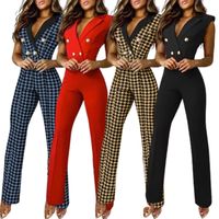Women's Casual Outdoor Daily Sexy Houndstooth Plaid Solid Color Full Length Printing Patchwork Button Jumpsuits main image 2