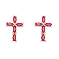 1 Pair Retro Simple Style Cross Copper Plating Inlay Zircon 18k Gold Plated Ear Studs main image 2