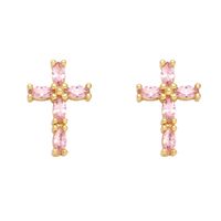 1 Pair Retro Simple Style Cross Copper Plating Inlay Zircon 18k Gold Plated Ear Studs main image 5