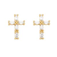 1 Pair Retro Simple Style Cross Copper Plating Inlay Zircon 18k Gold Plated Ear Studs main image 6