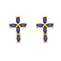 1 Pair Retro Simple Style Cross Copper Plating Inlay Zircon 18k Gold Plated Ear Studs main image 3