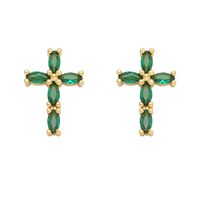 1 Pair Retro Simple Style Cross Copper Plating Inlay Zircon 18k Gold Plated Ear Studs main image 4
