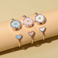 Casual Sweet Heart Shape Flower Stainless Steel Enamel Plating Bangle main image 1