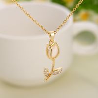 Casual Simple Style Tulip Titanium Steel Inlay Opal Zircon Pendant Necklace main image 1