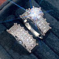 Vintage Style Geometric Copper Plating Inlay Zircon White Gold Plated Rings main image 4