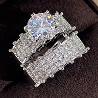 Vintage Style Geometric Copper Plating Inlay Zircon White Gold Plated Rings sku image 1