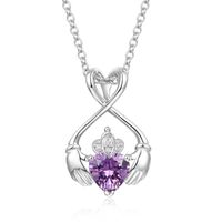 Elegant Lady Classic Style Hand Heart Shape Crown Copper Inlay Zircon Pendant Necklace sku image 1