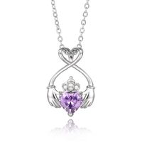 Elegant Lady Classic Style Hand Heart Shape Crown Copper Inlay Zircon Pendant Necklace main image 5