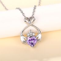 Elegant Lady Classic Style Hand Heart Shape Crown Copper Inlay Zircon Pendant Necklace main image 4