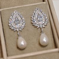 Elegant Luxurious Lady Geometric Imitation Pearl Copper Inlay Zircon Women's Drop Earrings main image 4
