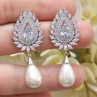 Elegant Luxurious Lady Geometric Imitation Pearl Copper Inlay Zircon Women's Drop Earrings main image 3