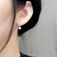 1 Pair Simple Style Geometric Imitation Pearl Copper Plating Zircon Drop Earrings main image 3
