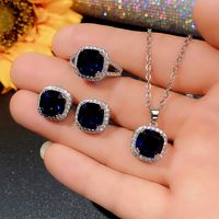 Luxurious Square Copper Inlay Zircon Rings Earrings Necklace main image 2