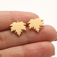 1 Pair Simple Style Commute Maple Leaf Plating Stainless Steel Ear Studs main image 4