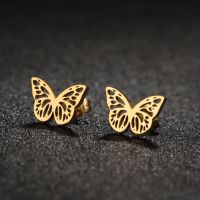 1 Pair Simple Style Butterfly Plating Hollow Out Stainless Steel Ear Studs main image 5