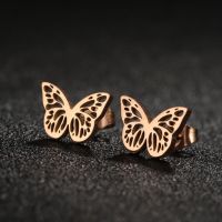 1 Pair Simple Style Butterfly Plating Hollow Out Stainless Steel Ear Studs main image 4