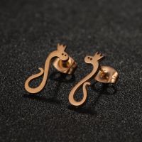 1 Pair Retro Lady Crown Snake Plating Stainless Steel Earrings main image 3