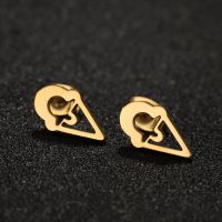 1 Pair Ig Style Simple Style Ice Cream Heart Shape Notes Asymmetrical Plating Stainless Steel Ear Studs main image 5