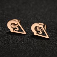 1 Pair Ig Style Simple Style Ice Cream Heart Shape Notes Asymmetrical Plating Stainless Steel Ear Studs main image 3