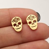 1 Pair Hip-hop Cool Style Skull Plating Hollow Out Stainless Steel Ear Studs main image 1