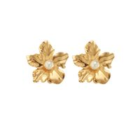 Lady Flower Alloy Plating Inlay Artificial Pearls Women's Ear Studs main image 4