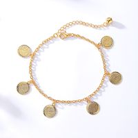 Wholesale Jewelry Vintage Style Portrait Round Copper 18k Gold Plated Anklet main image 3
